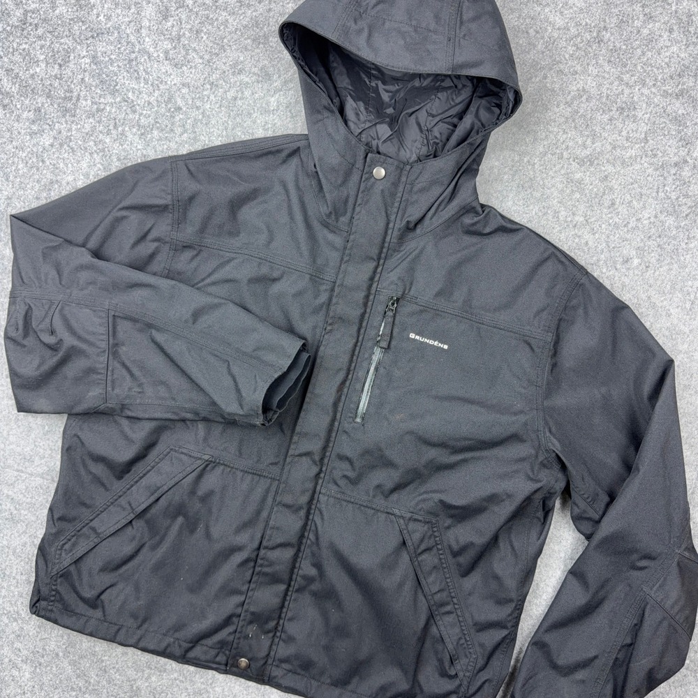 Grundens Jacket Mens Large Black Technical Rain Hooded Full Zip Fishing Outdoor